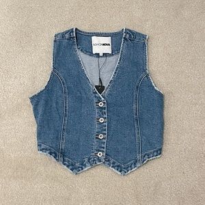 Fashion Nova Western Showdown Button Front Denim Vest - Medium Wash